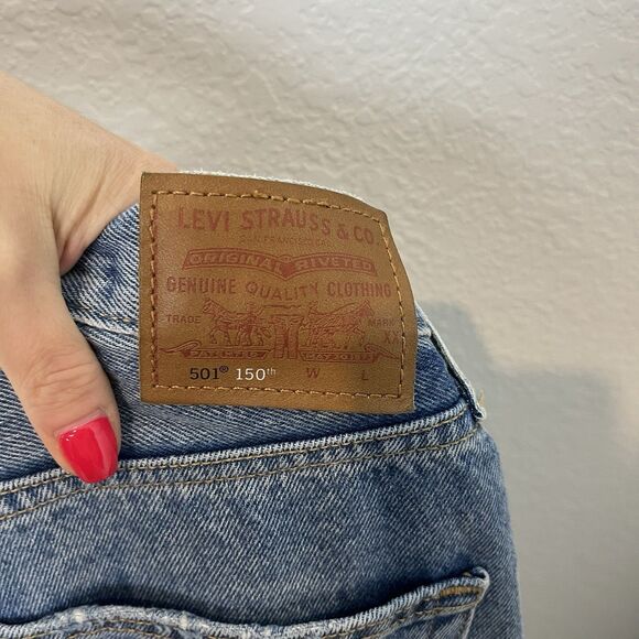 Levi's Blue Patchwork Straight Leg Jeans - Picture 4 of 11